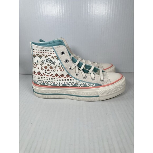 Size 7 Women Converse Chuck Taylor Day Of The Dead Cream White Blue A12439C - Picture 1 of 8